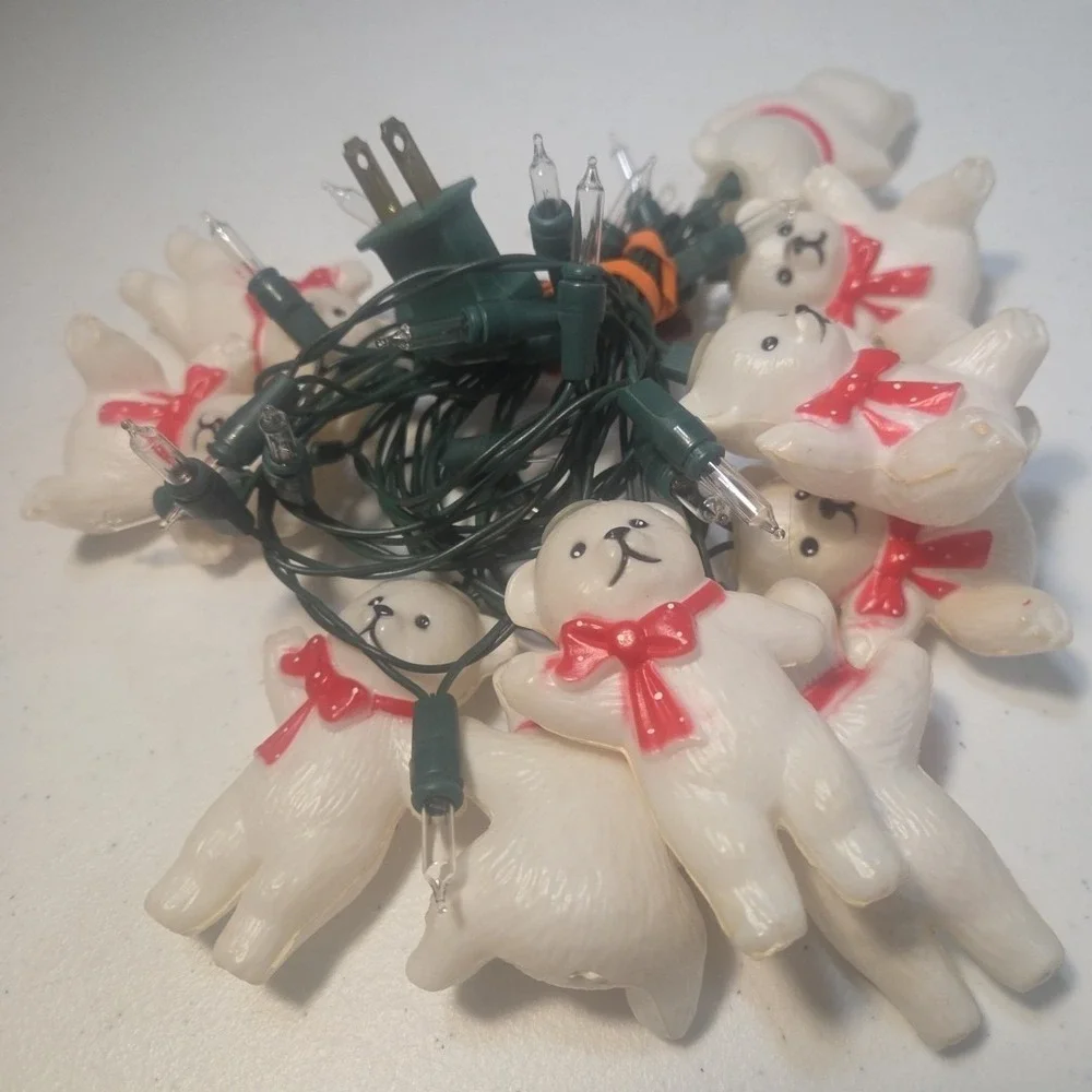 Vtg Blow Mold Patio Indoor Outdoor Lights Polar Bear Plastic String of 10